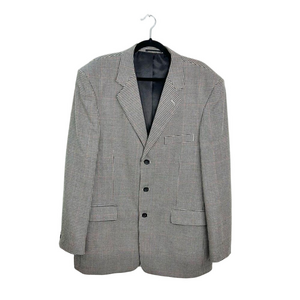 Classic Preppy Wool Silk black white red check houndstooth jacket blazer 42